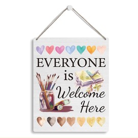 Motivational Classroom Decor Mental Health Classroom Office Wall Art Decor School Counselor Office Must Haves Door Slogan Hanging Sign Everyone Is Welcome Here Sign 8×10 Inch