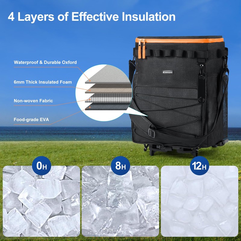 Odoland 48 Cans Soft Cooler with Wheels and Handle Collapsible