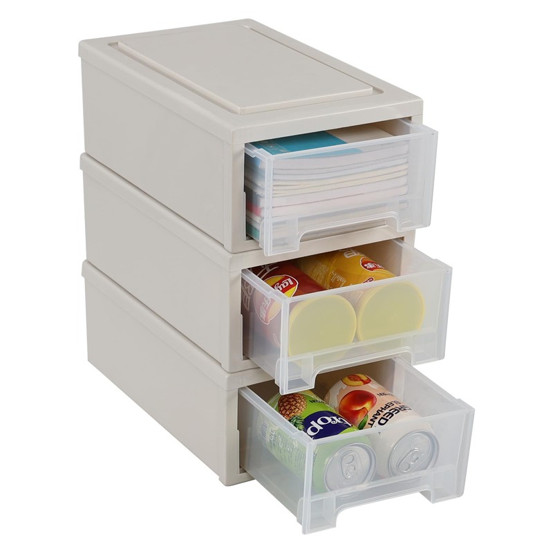 Doryh 3 Pack 6.5 L Small Plastic Storage Drawers, Stacking