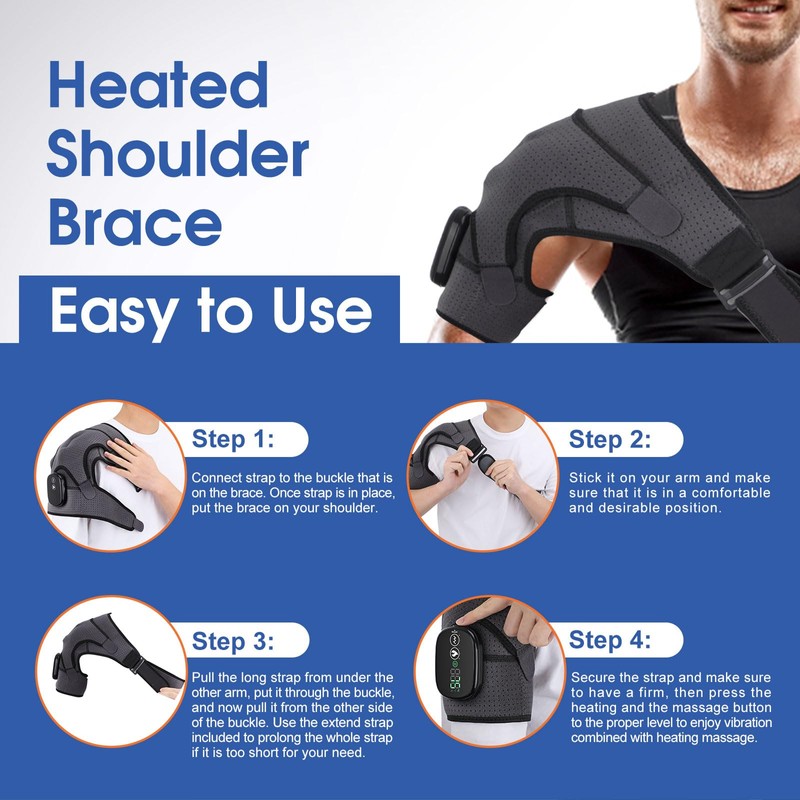 Cordless Shoulder Heating Pad, Heated Shoulder Wrap with Vibration, Shoulder