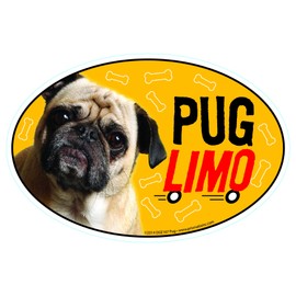 Pug Car Magnets: Pug Limo on Board - Oval 6" x 4" Auto/ Truck/ Refrigerator/ Mailbox (Funny Car Decals, Dog Magnet, Pug)