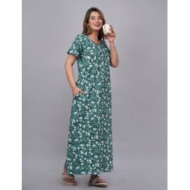 Vetali Export indian nighty for women, maxi nightgowns for women soft cotton long gown, Sleepwear soft comfort nightwear With Side Pocket: (Green, FREE SIZE)