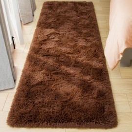 Tepook Soft Runner Rugs for Bedroom 2x6 ft with Rubber Backing, Brown Fluffy Rugs for Living Room, Shag Bedside Rug Fuzzy Plush Carpet for Room, Area Rug for Dorm Nursery Hallway Indoor Home Decor