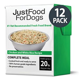 JustFoodForDogs Pantry Fresh Dog Food and Puppy Food, Human Quality Ingredients Natural Ready to Serve Soft Food for Dogs - Chicken & White Rice Wet Dog Food Pouches (Set of 12)