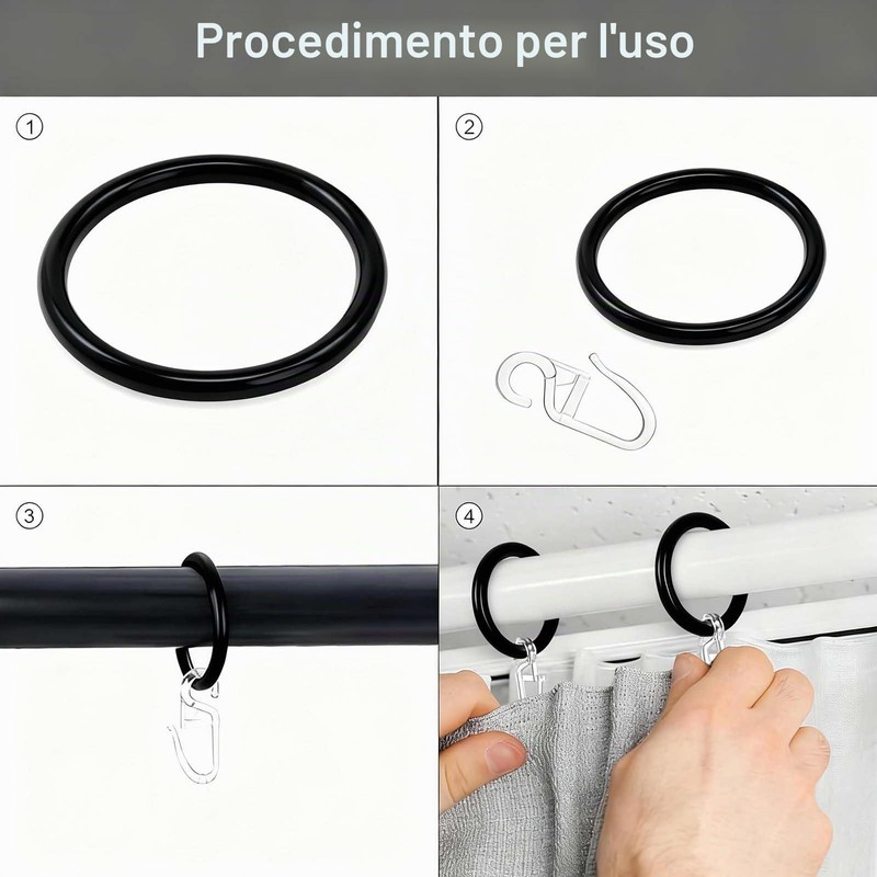 48 Anelli per Tende in Metallo,Ganci con Gancio in Plastica