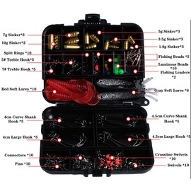 Fishing Tackle Box Kit with Hooks Barrel Swivels Fishing Beads, Bullet Sinkers, Outdoor Fishing Accessories (138pcs Kit)