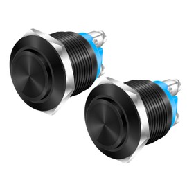 DaierTek 12V 19mm Momentary Horn Push Button Switch Black Metal Waterproof Round Starter Power Switch for RV Truck Boat Marine - 2pcs