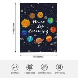 HGOD DESIGNS Cute Outer Space Planets Blanket Fleece Never stop dreaming Throw Blanket Comets Sun Cosmos Blanket for Women Solar System Fuzzy Plush Blanket for Bed Couch Sofa Chair Office (130x150cm)