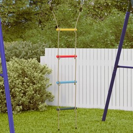 vidaXL Rope Ladder for Kids - 4 Rungs Multicolour PE Material Outdoor Climbing Ladder with Metal Mounting Rings for Swing Sets and Playgrounds
