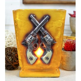 Ebros Gift Western Cowboy Crossed Six Shooters Revolver Guns Acrylic Glass Night Light Lamp