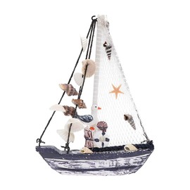 streeHerjjkeA1 Wooden Sailboat Model Boat Decoration Decorations Nautical Maritime Anchor Shell Nautical Perfect for Beach Sea Holiday Decoration Wooden Sailing Boats Model with Fishing Net