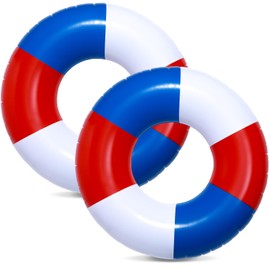 2 Pcs Inflatable Swimming Float Toys 35Inch Red White and Blue Swim Rings Beach Pool Floats Pool Tube Rings Loungers Tube for Adults 4th of July Summer Beach Party Favor Gift