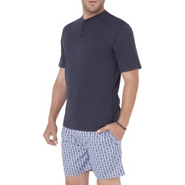 El Búho Nocturno Men's Short Summer Knitted / Woven Plain Pyjamas, 90% Cotton, 10% Viscose, Blue 3604, XXL