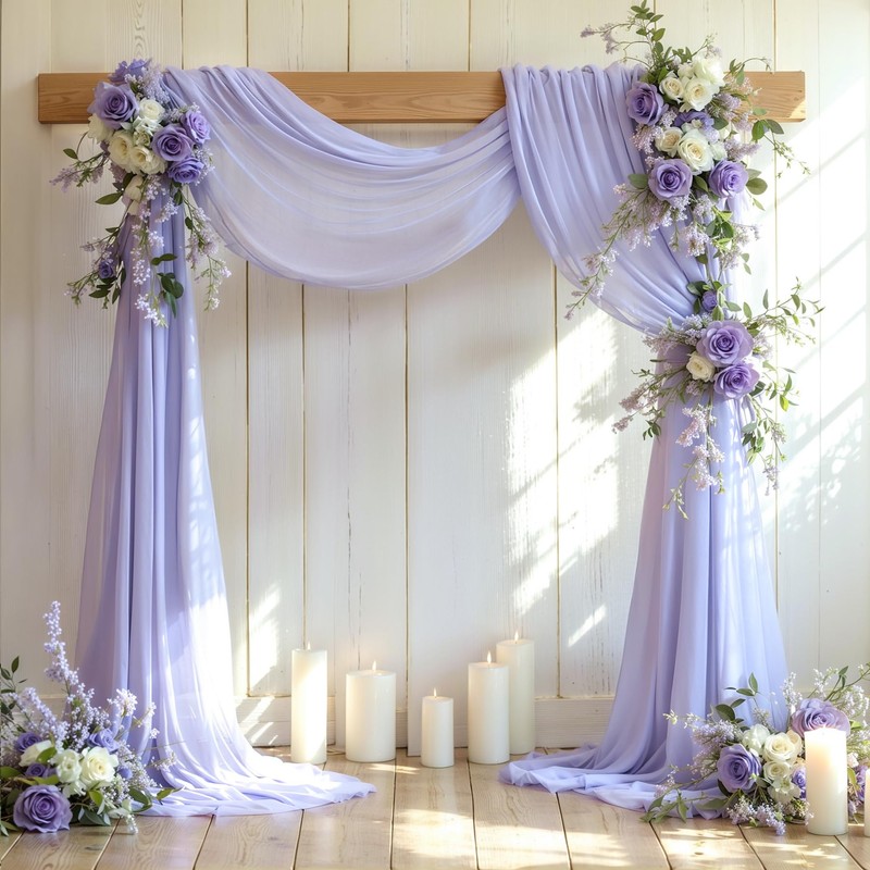 Wedding Arch Draping Fabric, 2 Panels 18FT Purple Sheer Backdrop