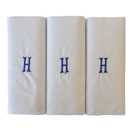 Mens/Gentlemens 3 Pack Plain White Handkerchiefs With 1 Letter Name Initials, H