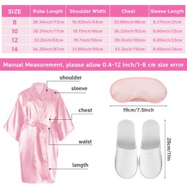 18 Pcs Spa Robes for Girls, Spa Party Supplies with Kid Slippers Girls 6 Blindfold Eye Mask Cover (CA/US, Numeric, 12, Regular, Pink)