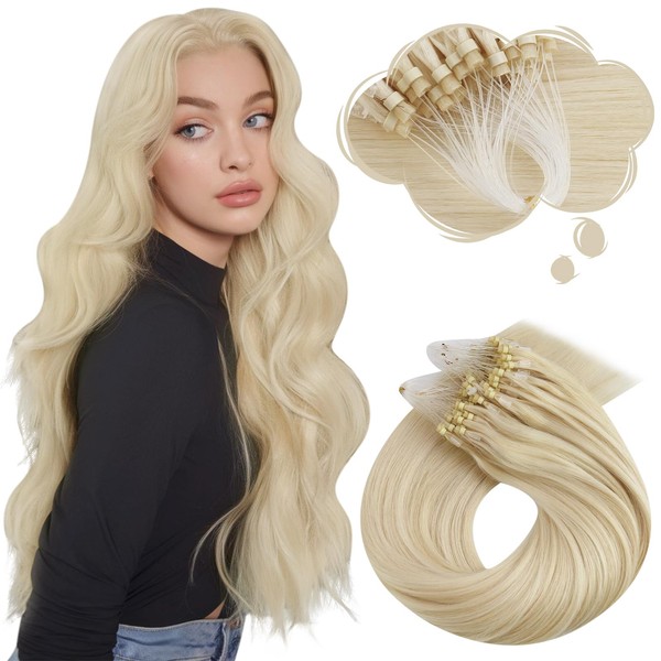 Moresoo Microlink Hair Extensions Human Hair Platinum Blonde Micro Loop