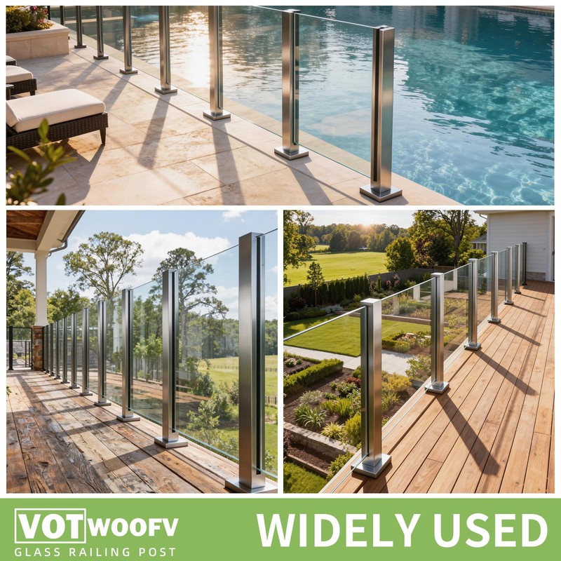 VoTwoofv Glass Railing Corner Post 35.8",304 Stainless Steel Glass Balustrade