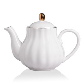 Sweejar Home Royal Teapot, Ceramic Tea Pot with Removable Stainless Steel Infuser, Blooming & Loose Leaf Teapot - (5-6cups) 1100 ml (White)
