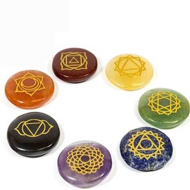 7 Chakra symbol Reiki Stone crystals set in an embroidered bag.