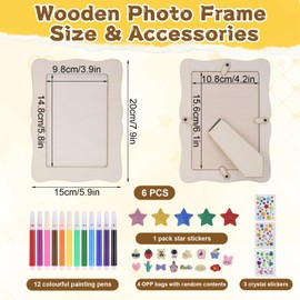 6 Pcs Paintable Wooden Photo Frames, Photo Frames for Kids Craft (15x20cm)