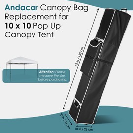 Andacar Canopy Bag Replacement for 10 x 10 Pop Up Canopy Tent, 600D Heavy Duty Canopy Carrying Bag with Handles, Waterproof Rolling Storage Bag Tent Bag Canopy Folding Bag, 10 x 10 x 62 in