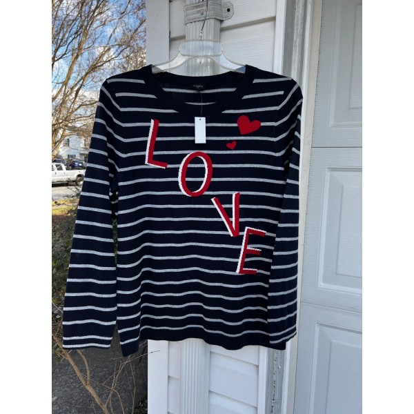 Talbots NWT Talbots Fun Navy Gray Stripe Woven Love With