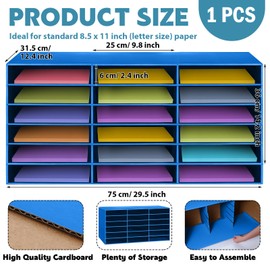 Fuutreo Classroom Paper Storage Organizer Construction Paper Storage Desktop Mailbox File Sorter Sturdy Cardboard Literature Organizer for Home Office School (Blue, 27.6 x 14.2 x 12.4 Inches)