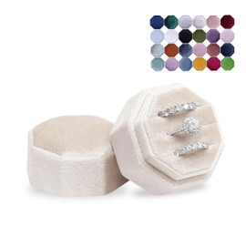 Caja de Anillos de Terciopelo con 3 Ranuras para Joyas, Caja de Compromiso y Boda, Caja de Recuerdo, Caja de Anillos para Fotos de Novia, Triple Ranur