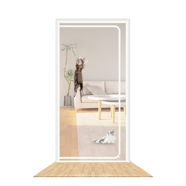 SHRRL Reinforced Cat Screen Door Fits Door Size 90cm x 200cm, Heavy Duty Pets Proof Screen Door with Zipper, Prevent Dogs Cats Running out from Home, White…