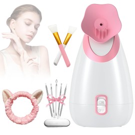 AUSSEN Facial Steamer,Nano Ionic Hot Mist Face Steamer Humidifier Atomizer Deep Cleaning Unclogs Pores Sinuses with Stainless Steel Skin Kit Brushes Hair Band for Home Facial Sauna Spa
