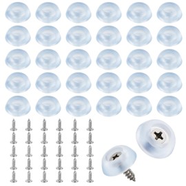 30pcs Cutting Board Non Slip Feet, 0.63x0.59in Rubber Foot Bumpers with Stainless Steel Screws Round Small Anti-Slip Legs Pad for Chopping Board Furniture Electronics Kitchen Appliances (Clear)