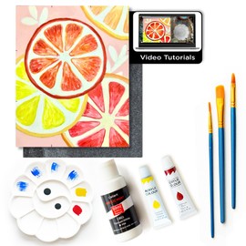 Painting4Real DIY Painting Kits for Adults and Kids with Video Tutorials: Learn to Paint Citrus Splash – How to Paint with Acrylic Paint Kit – Painting & Art Supplies Kit – 9 Piece Acrylic Paint Set