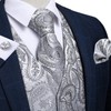 DiBanGu Paisley Men Suit Vest Silver Vest and Tie Pocket