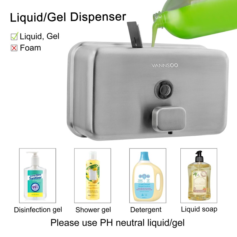 VANNSOO Wall Mounted Hand Soap Dispenser Bathroom, 1100ml 37oz Commercial