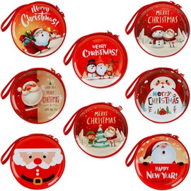 NZZVNZ 8 PCS Christmas Coin Purses Portable Santa Claus Storage Pouch Box, Christmas Money Wallet Candy Pouch Bag Xmas Gift for Girls Children