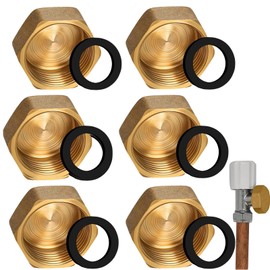6pcs Brass Blanking Caps 1/4,Internal Thread Spigot with 6 Sealing Washers,Durable Brass Construction,Radiator Blanking Cap for Washing Machine & Sink Waste Pipe