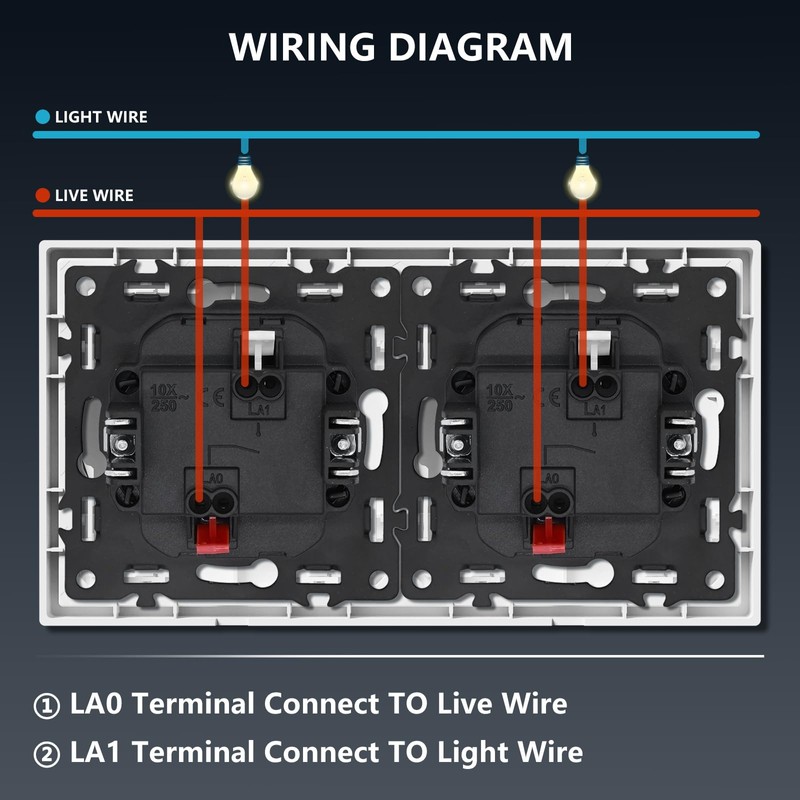 BSEED Flush-Mounted Light Switch, Button Switch with Plug-In Terminal, Single