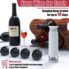 Wine Saver Pump with 4 Vacuum Wine Stoppers,YIMIKE Wine Preserver,Wine Stopper With Time Scale Record,Food Grade Silicone Leak Proof Suitable for Wine Bottles (Hand Pump with 4 vacuum wine stoppers)