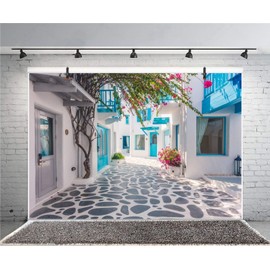 CSFOTO 6x4ft Polyester Greek Santorini Backdrop Greece Background for Party Morocco Narrow Street Greece Wedding Background Music Drama Backdrop Wedding Photo Wallpaper