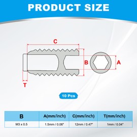 PATIKIL M3 x 12 mm Nylon Tip Threaded Screw, 10 Pieces, 304 Stainless Steel Metric Hex Head Screw with Hex Socket Drive and L Key