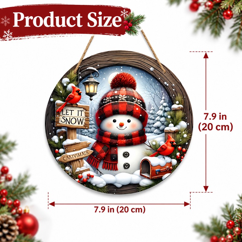 Christmas Snowman Hanging Ornament for Holiday Décor – 7.9-Inch Round