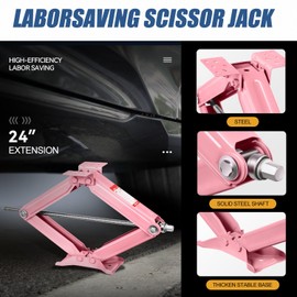 Auto Dynasty 4pcs Scissor Jacks 2.5 Ton (5000lbs) RV Travel Trailer Stabilizer Leveling Scissor Car Jacks with Crank Handle, Adjustable 4-24" Height Scissor Lift Jacks Kit Set of 4, Pink