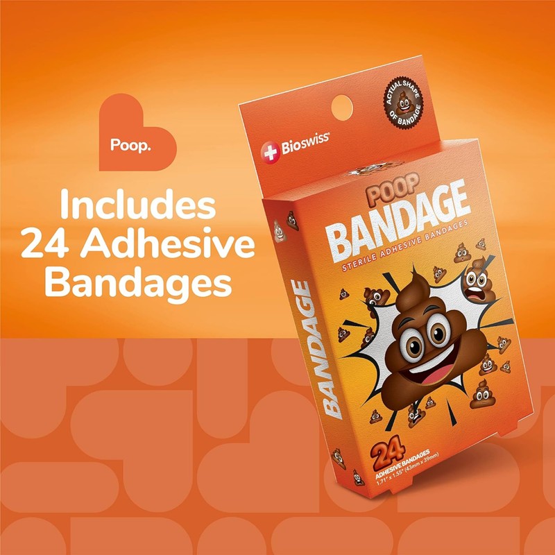 BioSwiss Kids Bandages, Poop Shaped Self Adhesive Bandage Set, Latex