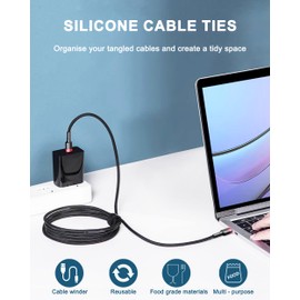 12Pack Silicone Cable Ties, Cord Organizer - SONATURE, Reusable Washable Elastic Cable Straps with Locking Buckle, Cable Management, Wire Organizer for Home, Office, Car, Travel etc. (BLACK)