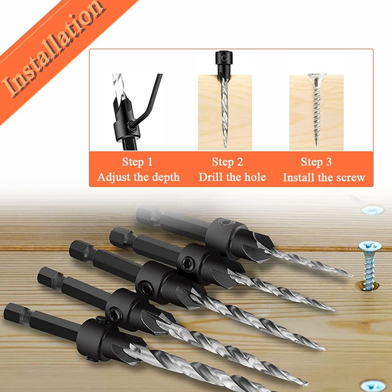 Bestgle 5 Pcs Countersink Drill Bits, HSS Taper Counter Sinker