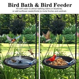 WANGIRO Hanging Bird Bath Outdoor 11.5" Metal Bowl with 15.5 in Rust-Proof Chains,Weather-Resistant Garden Birdbath with Magnetic Dragonfly for Backyard Decor,Matte Black