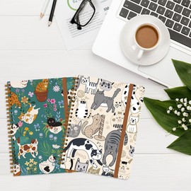 XFN 2Pcs Spiral Notebook, Cat College Ruled Spiral Notebook, Multi Subject Notebooks, 120 Ruled Pages Hardcover Journals for Writing Travel Business Office, Cute Notebooks for Women