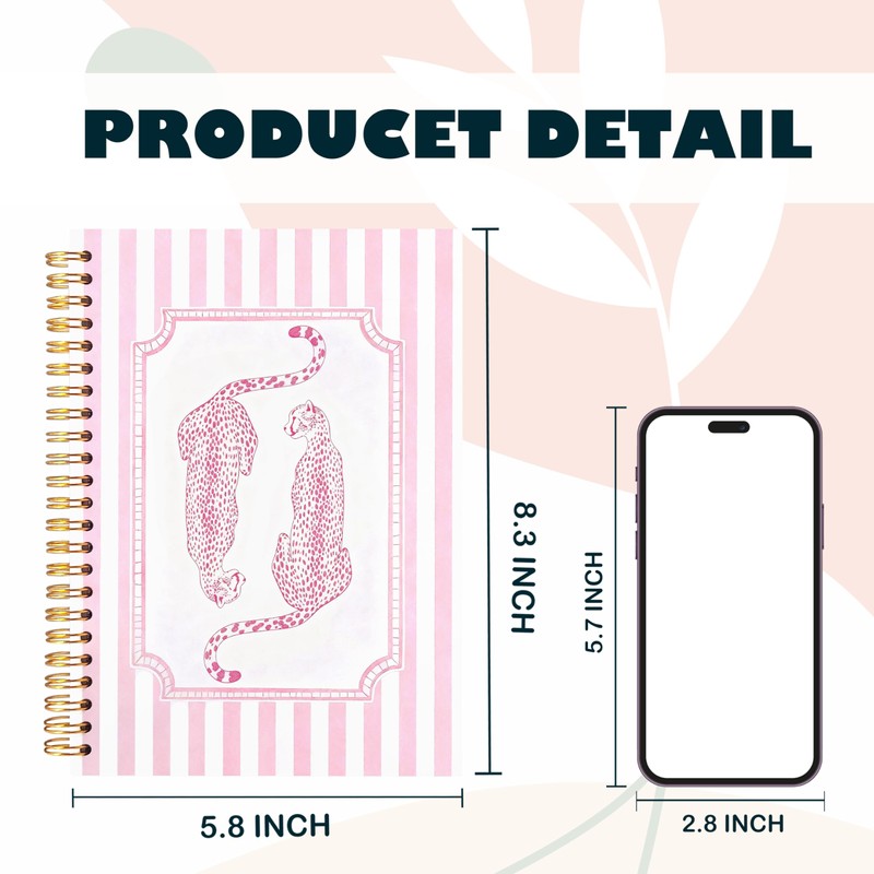 ignytiger Pink Leopard Notebook, Y2k Cheetah Print Journal, Preppy Girly