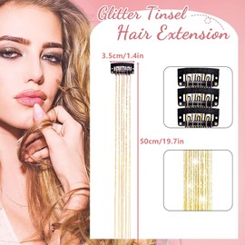 Pack of 6 Clip-in Hair Tinsel Hair Strands for Clip-In Gold Hair Strands Children's Glitter Hair Tinsel Hair Extension for Women Girls Children